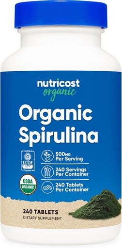 [BRSW2ZAOPJ7W2ETH] Nutricost Organic Spirulina 500mg, 240 tablečių - Gluten Free, Non-GMO