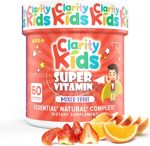 [BRSWYZA7BUNBSCD5] Clarity Kids Super Vitamin Multivitamin for Children | Vitamin C, Vitamin D, & Zinc | All Natural Chewable for Child Immune Support | USA Made Supplement | 60 Piece (30 Day Supply)