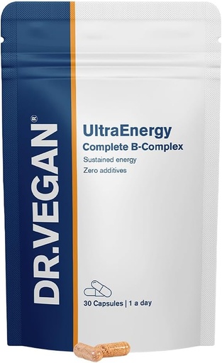 [BRSW2YYDOF7B4ELG] DR.VEGAN UltraEnergy | High Strength B Vitamin Complex, 30 Vegan-Friendly Capsules | Includes Vitamin B12 (100ug), Choline (50mg), Biotin (50ug) and Folate (200ug) | One-A-Day