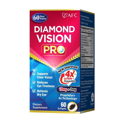 [BRSWGBA3CN4GEDTZ] AFC Japan Diamond Vision PRO – Improved, Up-Sized Formula - Lutein & Zeaxanthin 4X with Eye Vitamins – Visual Health Supplement for Adults, Screen Exposure, Night Use, 60 Softgels