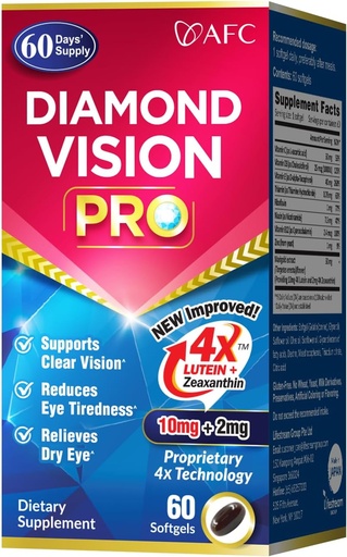 [BRSWGBA3CN4GEDTZ] AFC Japan Diamond Vision PRO - улучшенная, увеличенная формула - лютеин и зеаксантин 4X с витаминами для глаз - визуальная добавка для здоровья взрослых, экспозиция экрана, ночное использование, 60 софтелей