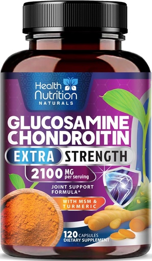 [BRSW22YEOAARYCD6] Glucosamine Chondroitin 2100mg - 3X Strength Joint Support Supplement with MSM, Glucosamine Sulfate, Turmeric, Boswellia, Quercetin for Cartilage, Flexibility & Mobility, Bottled in USA, 120 Capsules