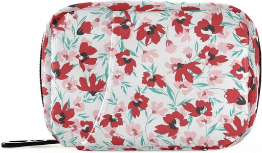 [BRSRMZALA4BBYCYY] Red Pink Floral Flowers Pill Box 7 Day Pill Case Bag Travel Pill Organizer Bag with Zipper Portable Weekly Case Compact Size for Vitamin Supplement Holder