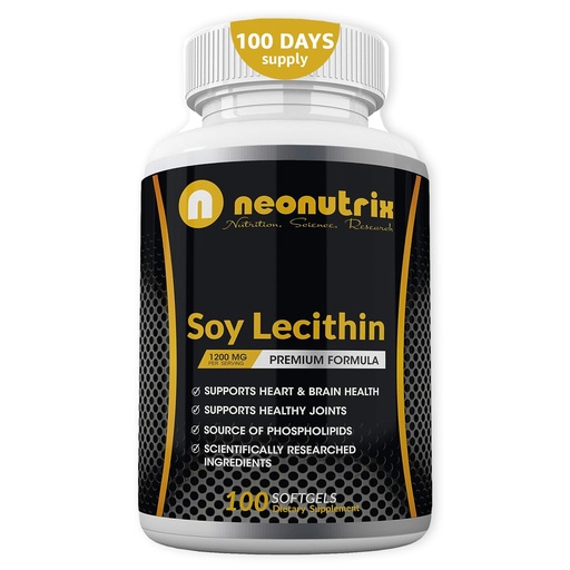 [BRSWYZI6OZYRADY3] Soy Lecithin Capsules 1200mg (One a Day, 100 Softgels) Immune Support Supplement Rich in Phospholipids Supports Metabolism, Brain & Heart Health & Cell Functions Made in the USA Non-GMO by Neonutrix