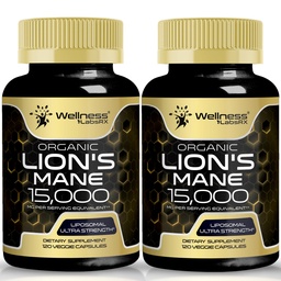 Lions Mane Supplement Capsules - 120 Count - Mushroom Supplement, Brain Supplements for Memory and Focus, Lion's Mane Mushroom Capsules - Cognitive & Immune Support, Focus Supplement - 2 Pack