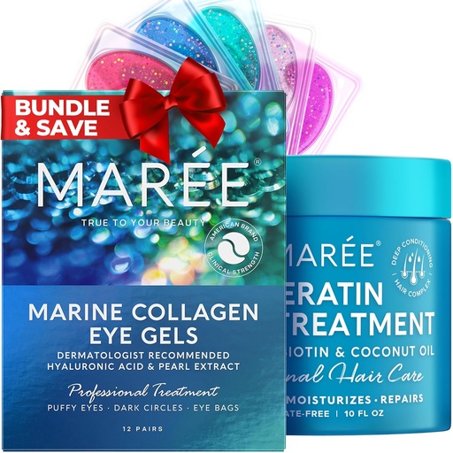 [BRSRAZT6BYJRQCQ7] MAREE Complete Beauty Solution - Under Eye Gels & Hair Mask, Conditioner - Marine Collagen, Hyaluronic Acid, Coconut Oil & Keratin - Reduces Puffy Eyes & Dark Circles, Hydrating Fine & Frizzy Hair