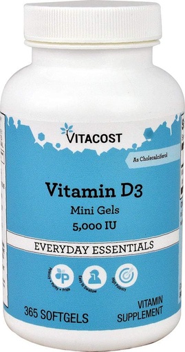 [BRSWIZT7A4GBAEL6] Vitacost Vitamin D3 (As Cholecalciferol) - 5000 Iu - 365 Softgel Mini Gels
