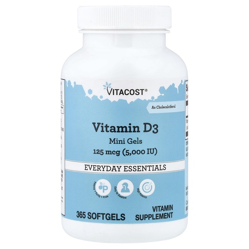 [BRSWIZT7A4GBAEL6] Vitacost Vitamin D3 Mini Gels, 125 mcg (5,000 IU), 365 Softgels