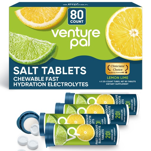 [BRSROHD3BVYRS337] Venture Pal Chewable Electrolyte Tablets, 80 Count Fast-Dissolve Sugar-Free Stick Salt Tablets,Gluten Free – Variety Pack for Rapid Hydration, Outdoor Running, Hiking | Keto & Vegan Friendly | 4 Pack