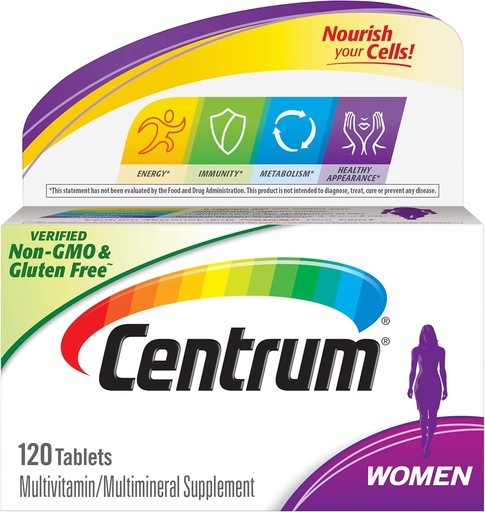 [BRSWIHQMBMGRQC32] Centrum Multivitamina Tablet for Women, Multivitamin/Multimineral Supplement with Iron, Vitamin D3, B Vitaminas y Antioxidantes Vitaminas C y E, Gluten Free, Non-GMO Ingredients - 120 Count