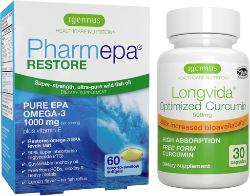 [BRSW2CQDOR5BQ3YU] Pharmepa Recover & Longvida Lipided Curcumin 500 mg Bundle, 1000 mg Pure EPA Omega-3 鱼油和超生物可获性 Curcumin, 作者:Igennus
