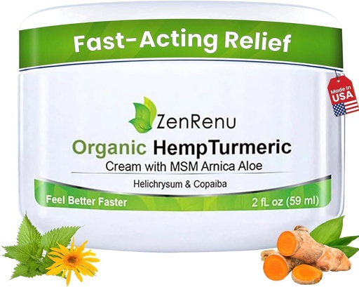 [BRSWGEL6B4OWEDI7] Zenrenu Organic Hemp Turmeric Joints & Muscle Cream with Arnica, MSM, Hemp Oil Extract, & 7 Essential Oils - Non Greasy & Fast Absorbing for Back, Neck, Elbows, Knees, & Hip 2 oz
