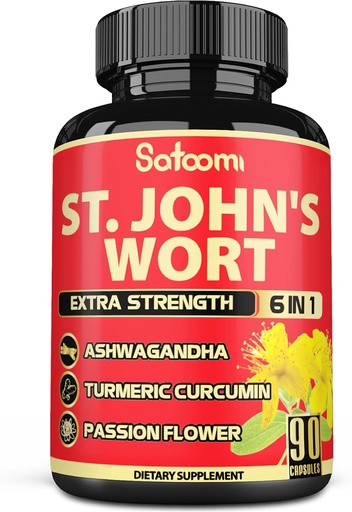 [BRSRAYIOA56RE2TK] Satoomi St. John's Wort Capsules Extract Supplement - 6 Herbs Equivalent 5050 mg - Emotional Balance, Joyful Mood & Mood Support - 1 Pack 90 Veggie Caps 3-Month Supply