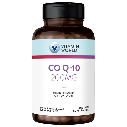 [BRSWGYIPPIDQOG37] Vitamin World CoQ10 200 mg Softgels, Coenzyme Q10 Supplements for Antioxidant Support, Heart Health & Energy Production, Gluten Free, 120 Rapid Release Softgels