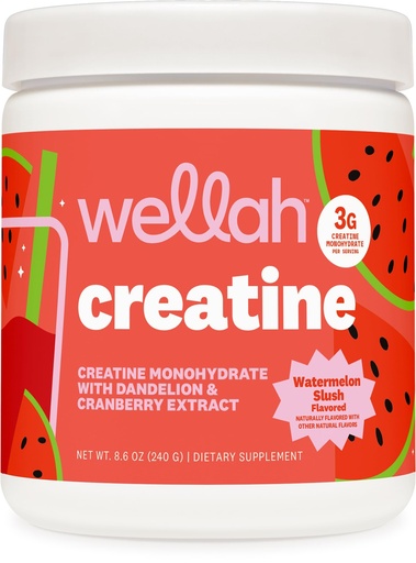 [BRSRAGDQDECRSGT2] Wellah Creatine for Women - Creatine Monohydrate with Dandelion & Cranberry Extract (50 Servings, Watermelon Slush)