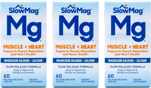 [BRSWIF35BYNQMALE] Slow- Mag Slow- Mag Magnézium-klorid Kalciummal, Csomagolás változhat, 60 Count (3-as csomag)