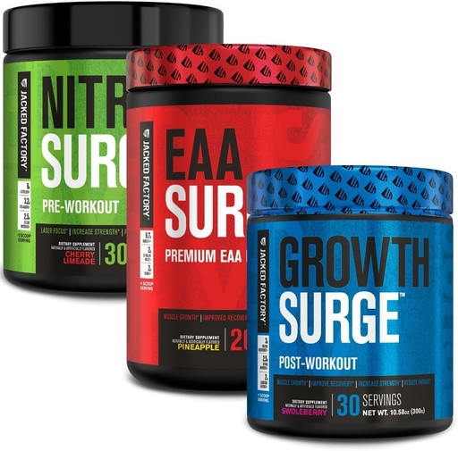 [BRSWYHD4PN6WKHT4] Factory Nitrosurge Pre Workout, EA Surge Essential Amino Acids, Growth Surge Post Workout Muscle Builder Bundle
