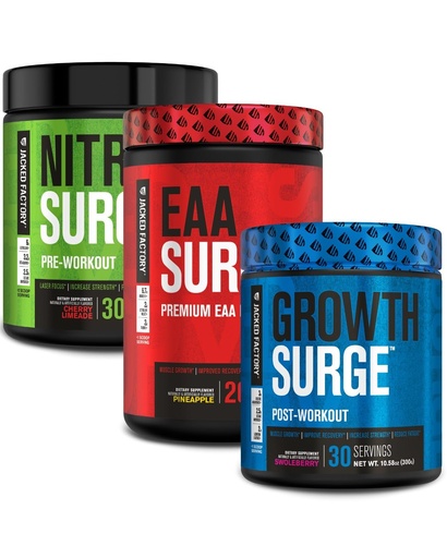 [BRSWYHD4PN6WKHT4] Jacked Factory Nitrosurge Pre Workout, EAA Surge Essential Amino Acids, Growth Surge Post Workout Muscle Builder Bundle
