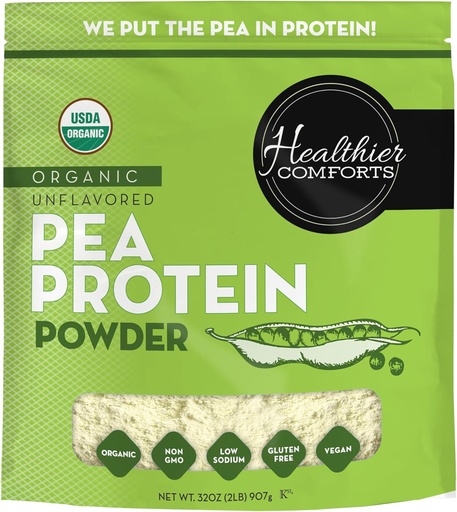 [BRSWYCQLBN5WOETX] 건강에 좋은 불쾌한 완두 단백질 분말 - 낮은 나트륨 (2 lb.) | USA Grown and Processed | 100 % Plant Based Protein Powder | Kosher, Gluten Free, Non-GMO, Keto Friendly (32oz)