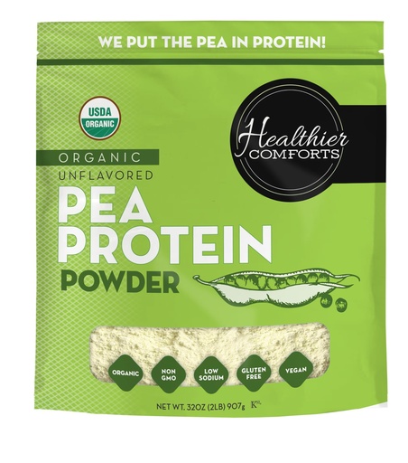 [BRSWYCQLBN5WOETX] Healthier Comforts Organic Unflavored Pea Protein Powder - Low Sodium (2 lb.) | USA Grown and Processed | 100% Plant Based Protein | Kosher, Gluten Free, Non-GMO, Keto Friendly (32oz)