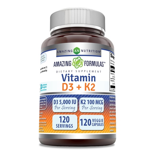 [BRSROFICOJ6GE2Q7] Amazing Formulas Vitamin D3 5000 IU with Vitamin K2 100 Mcg | 120 Veggie Capsules Supplement | Non-GMO | Gluten Free | Made in USA
