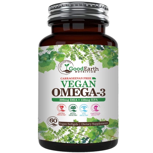 [BRSRMYYEDMBRSALK] Vegan Omega 3 - Carrageenan Free Plant Based Algal DHA/EPA- 60 Veggie Softgels - Supports Brain, Heart & Prenatal Health - Essential Fatty Acids Supplements