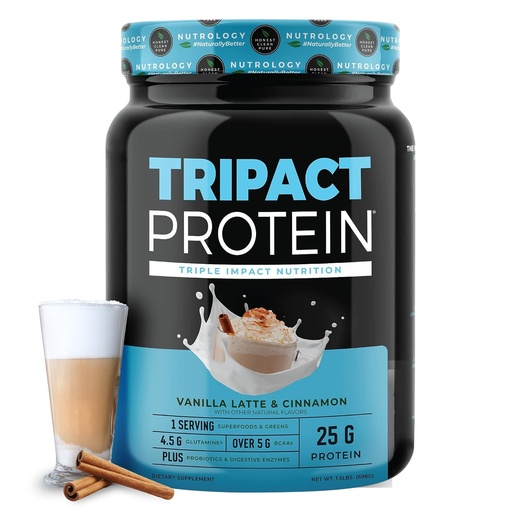 [BRSWGYYPC4DW2ETZ] Nutrology TRIPACT Protein Powder - 7-in-1 Meal Replacement Shake with Grass Fed Whey Protein Powder, Pea, Rice, Greens for Muscle Recovery & Immunity, Vanilla Latte & Cinnamon Flavor, 20 Servings