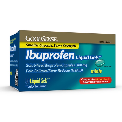 [BRSWYGAFAUOQM2DK] GoodSense Ibuprofen Mini Liquid-Gels, 200 mg (NSAID), 80 Count