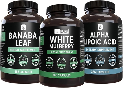 [BRSROEAFOQPQEGTX] PURE ORIGINAL INGREDIENTS White Mulberry, Alpha Lipoic Acid, Banaba Capsule Bundle (365 Capsules), Pure & Undiluted, Lab Verified