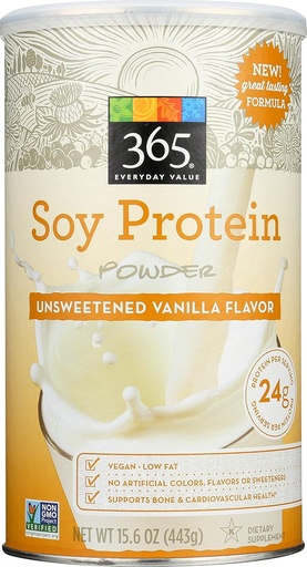 [BRSWGZQEAQFGKEY6] 365 Everyday Value, Soy Protein Powder, Unsweetened Vanilla Flavor, 15.63 oz
