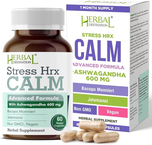[BRSWIZTRPNYBU3LC] Stres Hrx, Ashwagandha dopolnilna kapsula, Herbal Destination Stress Relief - 60 Count