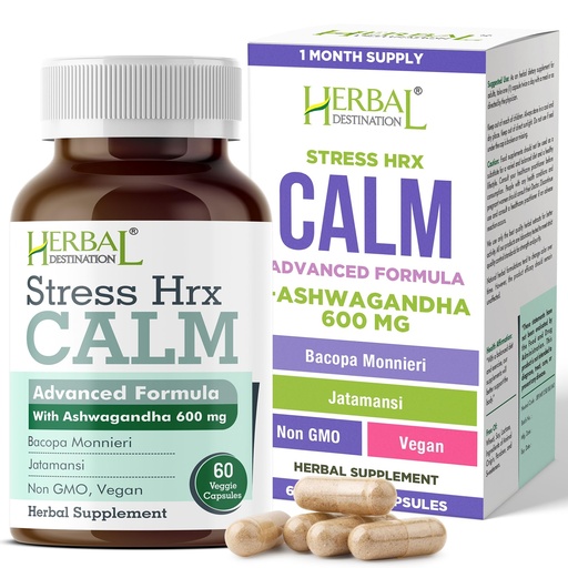 [BRSWIZTRPNYBU3LC] Stress Hrx, Ashwagandha Supplement Capsule, Herbal Destination Stress Relief - 60 Count
