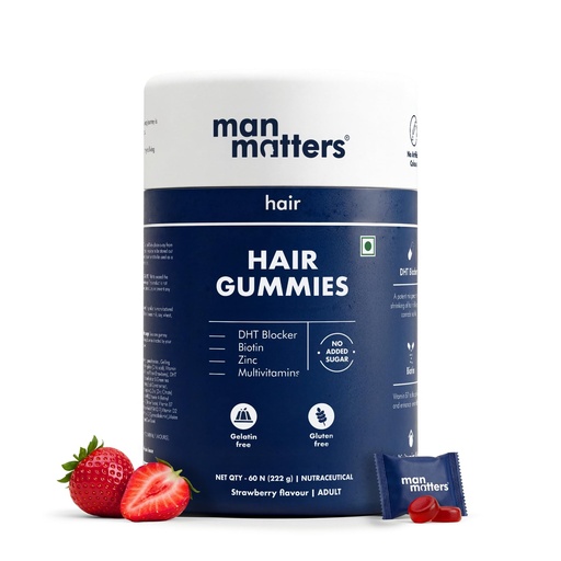 [BRSRMFLROF7WACAV] Man Matters Biotin Hair Gummies (60N) | With Biotin, DHT Blockers, Vitamin A, C, E, Fibre & Zinc | For Stronger and Healthier Hair | Gut Friendly