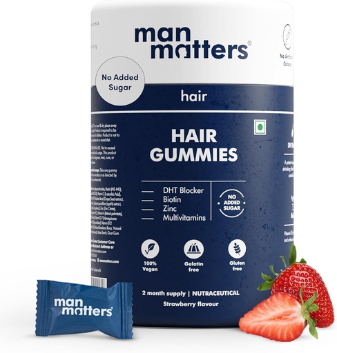 [BRSRMFLROF7WACAV] Man Matters Biotin Hair Gummy for Healthy Hair | No Sugar Added | Biotin Gummies with Hair Vitamins | Vitamin A, Vitamin C, Vitamin E & Zinc | 60 Gummies