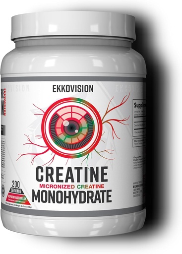 [BRSRAAYPAAOQGF32] Ekkovision Creatine Monohidrato Powder, Micronized, Raspberry Watermelon, Pre & Post Workout Suplemento para homes e mulleres, soporte enerxético, fácil de mesturar en Shakes, Smoothies & Beverages, 200 Serviciones