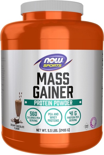 [BRSRAZLYAQGWE2D3] NOW Foods Sporta Mass Gainer Olbaltumvielu pulveris, Krēmveida Šokolādes Flavor, Pea un sūkalu Olbaltumvielu Blend, 5.5 mārciņas.