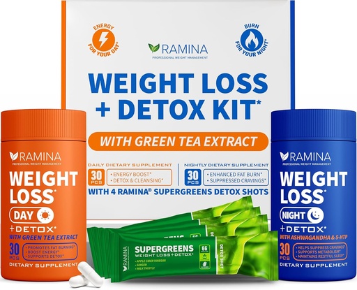 [BRSRAFQKCN6AMFD3] Ultimate Weight Loss Kit – 30 Day &amp; Nighttime Detox Shots – Metabolism Booster &amp; Appetite Control – Suplementos de dieta para hombres y mujeres – Fat Burning & Weightloss Pills, Fat Burner & Appetite Suppressant