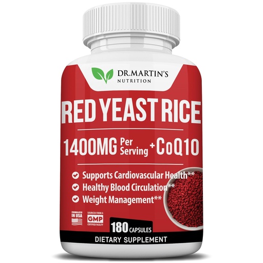 [BRSW2GIYOAHRAD3P] 1400mg Red Yeast Rice Extract & 80mg CoQ10 Supplement 180 Count - Maintain Healthy Cholesterol Level,Support Cardiovascular, Blood Circulation for Healthy Heart, Energy, Weight Manage & Overall Health