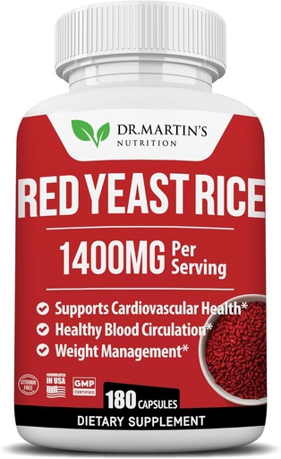 [BRSW2GIYOAHRAD3P] Red Yeast Rice Extract 1400mg Supplement 180 Count | Maintain Healthy Cholesterol Levels | Supports Cardiovascular & Blood Circulation For Healthy Heart, Digestion, Weight Management & Overall Health