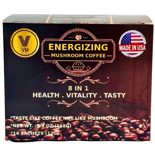 [BRSROFL4OAPQ23D7] VM Energizing Mushroom Coffee-Reishi with Ginseng & Carbo Mix-Instant coffee.Natural Ganoderma With Instant Cafe.Dietary supplement.8-in-1 Mushroom Coffee.Mix coffee organic classic.Made in USA.(14)S