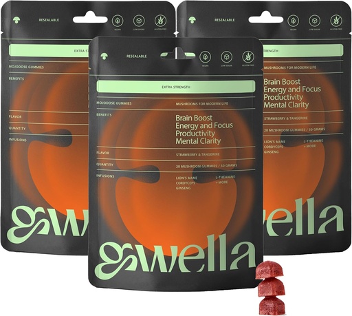 [BRSROAL7DMCGKCQZ] Gwella Focus Gummies with Lion’s Mane, Panax Ginseng, Ginger Root, Cordyceps, SAM-e, and Nootropics, Energy and Focus Supplement, Vegan, Strawberry Tangerine (20 Count - Pack of 3)