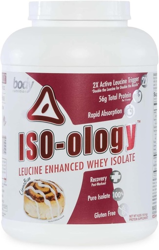 [BRSWKEAZOMGA4FL6] Body Nutrition ISO-Ology, Leucine-Enhanced Whey Isolate Protein Powder, Post-Workout Recovery Supplement, Isolated Grass Fed Whey, Cinnabun Flavor, 4lb