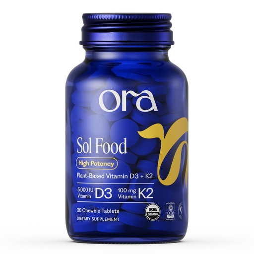 [BRSW2CYTDN5GAGTZ] Ora Organic Vitamin D3 5000IU + K2 - Vegan Vitamin D from Lichen and K2 from Chickpeas for Bone Health, Immune Support, & Mood, Maximum Absorption - 1 Month Supply, 30 Chewable Tablets
