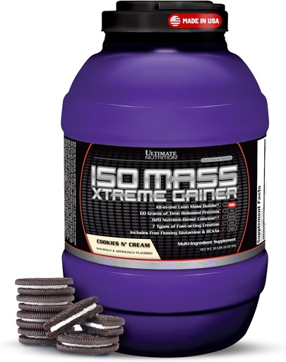 [BRSWIEIRPJ7QG2TG] Ultimate Nutrition ISO Mass Xtreme Gainer - Creatine & Whey Isolate Protein Powder와 높은 칼로리 대량 Gainer, Lean Muscle Mass, 대량 보충 - 쿠키 N 크림, 10lbs