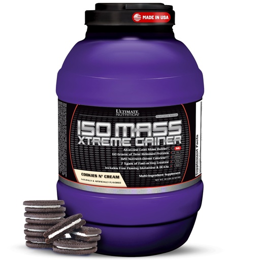 [BRSWIEIRPJ7QG2TG] Ultimate Nutrition ISO Mass Xtreme Gainer - High-Calorie Mass Gainer with Creatine & Whey Isolate Protein Powder for Weight Gain, Lean Muscle Mass, Bulk Supplement - Cookies N Cream, 10lbs