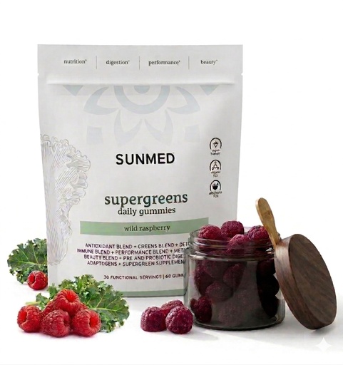 [BRSROAY5C5YRE23F] SUNMED Supergreens Daily Gummies – Wellness Blend with Ashwagandha, Green Tea, Spirulina, Probiotics, Antioxidants & Detox Support for Immunity, Gut, Skin & Brain Health | Wild Raspberry, 60ct