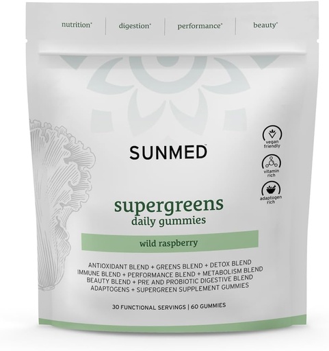[BRSROAY5C5YRE23F] SUNMED Supergreens Daily Gummies - Wellness Blend med Ashwagandha, Green Tea, Spirulina, Probiotika, Antioxidanter & Detox Support for Immunity, Gut, Skin & Brain Health