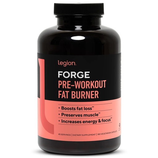 [BRSWICQCOUHWGEQZ] LEGION Forge Fasted Fat Burner - Thermogenic Fat Burner, Target Stomach Fat and Trim Belly Fat with Yohimbe, HMB Supplement, Choline. All Natural, 45 Servings.…, 180 Count (Pack of 1)
