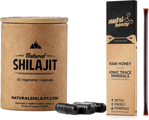 [BRSROAL7CMHWAADX] Shilajit kapsula naturalak (1-2 hilabete) - 60 Konde eta Shilajit Honey Sticks - Shilajit Erretxina Naturala Ezti gordinarekin nahastua (7 itsaskorrak)