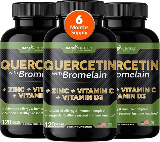 [BRSW2AAYOEPQA2Y4] Gade Nutrition Quercetin with Vitamin C and Zinc - Quercetin 500mg - Quercetin with Bromelain - Zinc Quercetin - Quercetin Supplements + Vitamin D3 (Non-GMO, Gluten-Free, Vegan) - 6 Month Supply